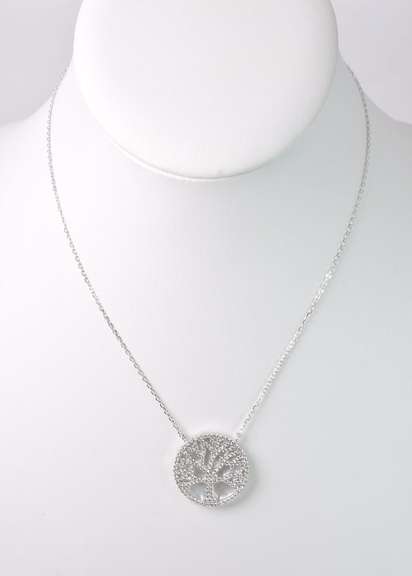 Wonderful Sterling Silver "Tree of Life" Pendant Necklace Set with Sparkling CZ Diamonds on Top of Mother of Pearl