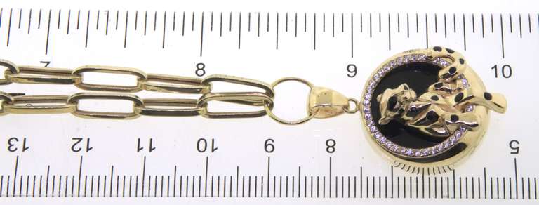 Lovely Yellow Gold Black Onyx Panther Pendant on Chain
