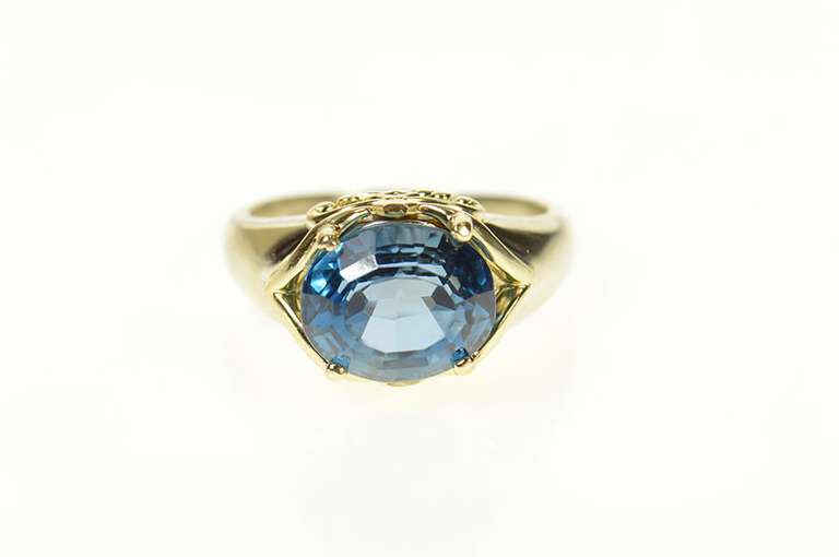 14K Yellow Gold London Blue Topaz Ornate Cocktail Ring