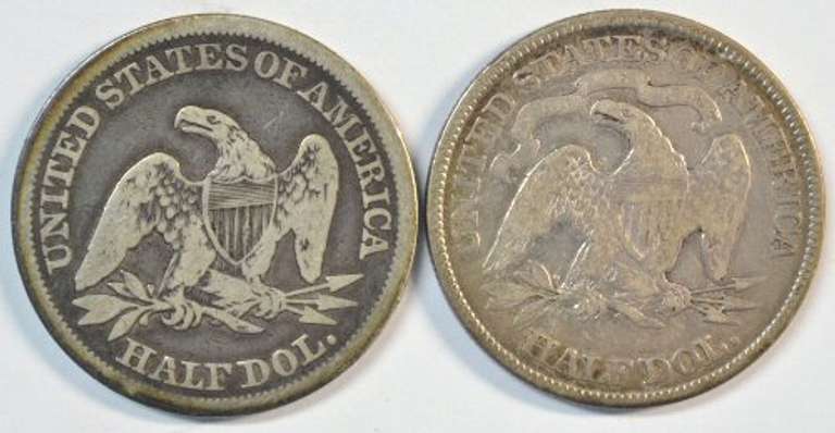 1842 No Motto & 1877 Seated Liberty Half Dollars