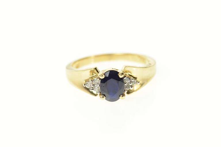 10K Yellow Gold Sapphire Diamond Cluster Accent Engagement Ring