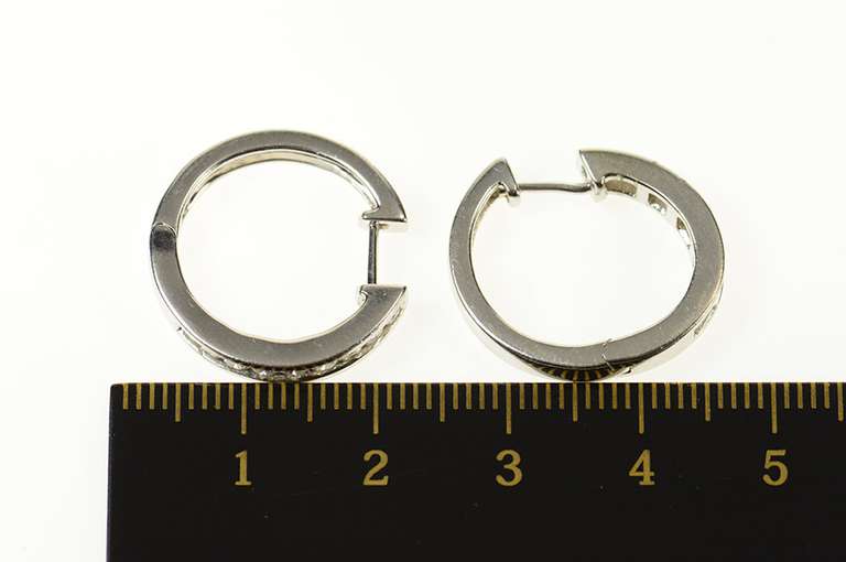 14K White Gold 0.72 Ctw Diamond Channel Classic Hoop Earrings