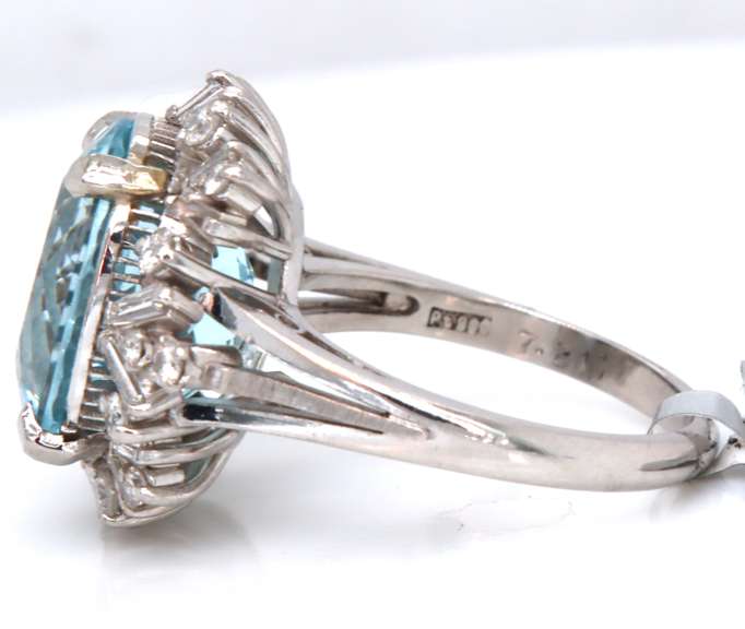 Shimmering Platinum Aquamarine and Diamond Ring