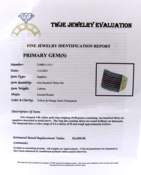 Strong Yellow Gold Sapphire and Diamond Wide Band