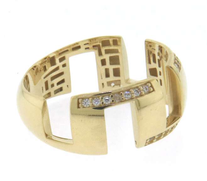 Gorgeous Handmade Italian 14k Gold Contemporary Style Ring with Cubic Zirconias