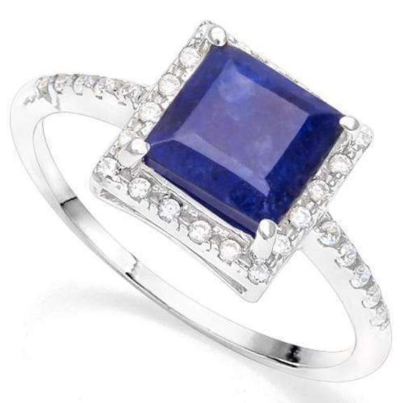 2.30 CT ENHANCED GENUINE SAPPHIRE & CREATED WHITE SAPPHIRE 925 STERLING SILVER COCKTAIL RING