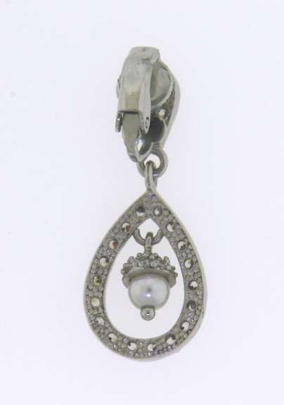 Sterling Silver Tear Drop Pendant with Drooping Pearl and Cubic Zirconias