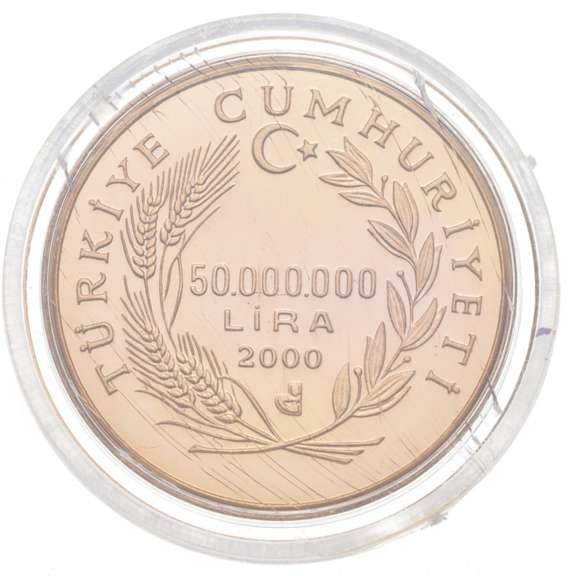 2000 Turkey 50,000,000 Gold Lira - Owl - Diamond Eyes