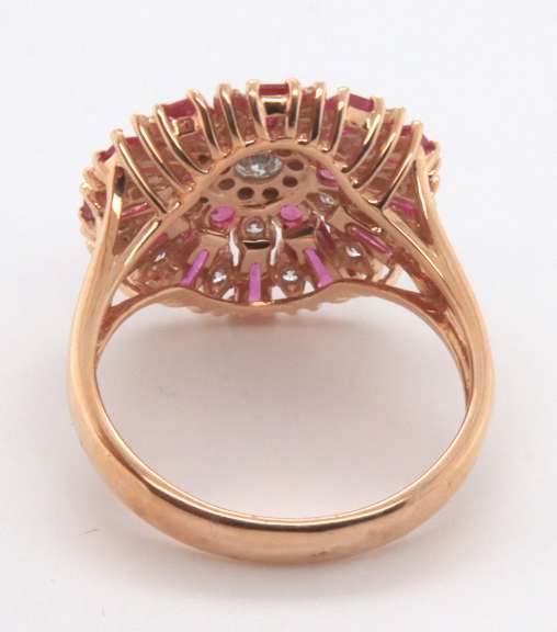 Stunning 18k Stamped Yellow Gold Diamond Halo Ring with Gorgeous Rubies