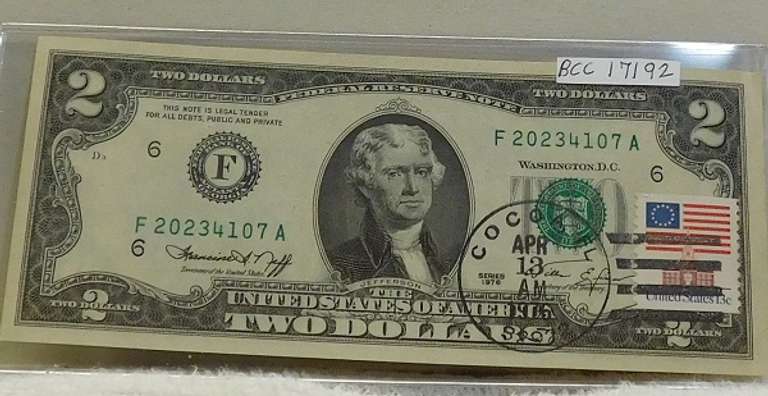 1976 $2 Fed Res Note Postal Cert, First Day Issue