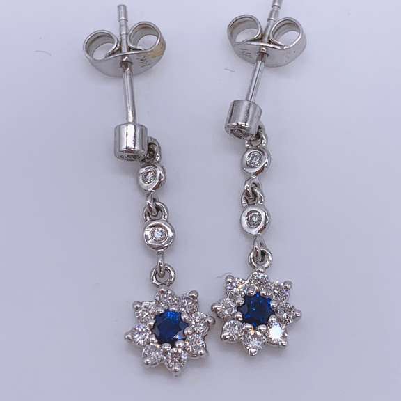 14kt Gold, Blue Sapphire, & Diamond Earrings