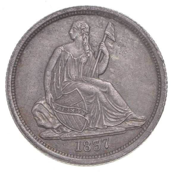 1837 Seated Liberty Dime - Large Date - F-101b - Obv Cr
