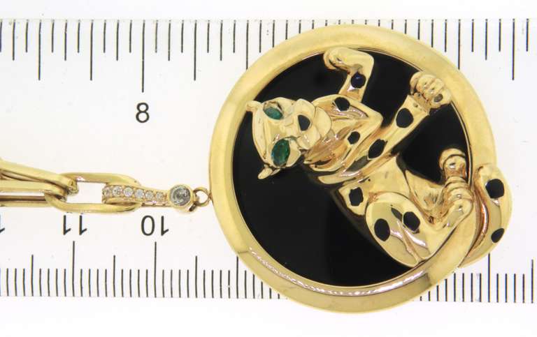 Intoxicating Handmade Italian 14k Gold Cable Chain Necklace with Pop Out Spotted Panther again Black Onyx