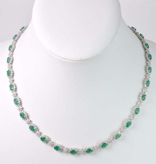 Classic Emerald & Diamond Necklace, 14KT