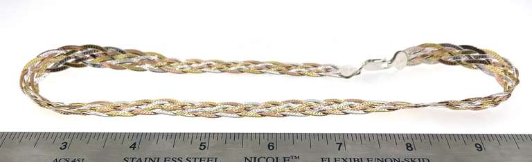 Tricolor Handmade Italian Sterling Silver Braid Chain Necklace