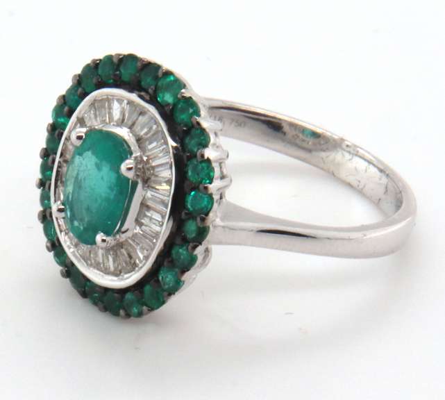 Genius Emerald Ring with Baguette Diamonds and an 18k Stamped White Gold Band