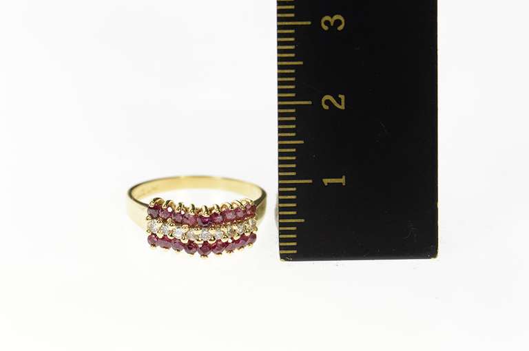 14K Yellow Gold Squared Ruby Diamond Statement Band Ring