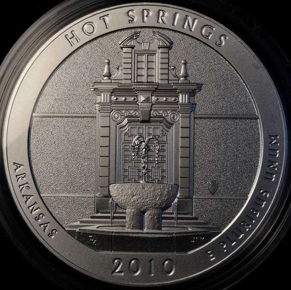 2010 America The Beautiful Five Ounce Silver Uncirculated Coin Hot Springs National Park.
