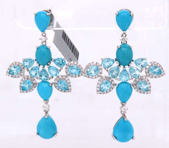 Eyecatching 18kt Turquoise and Aquamarine Dangle Earrings