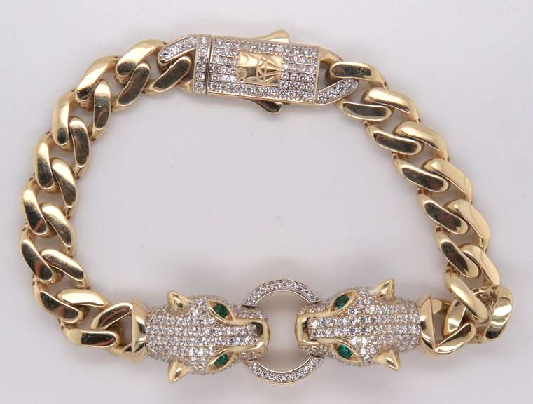 Awesome 14kt Yellow Gold Panther Chain Link Bracelet