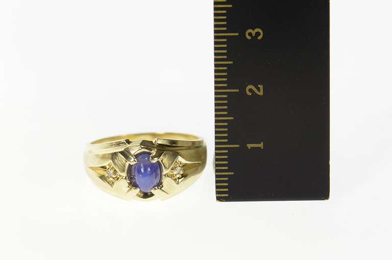 10K Yellow Gold Syn. Blue Star Sapphire Diamond Accent Ring