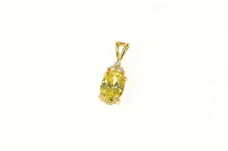 14K Yellow Gold Oval Yellow Sapphire Diamond Cluster Pendant