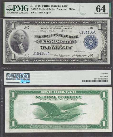 $1 1918 FRBN Kansas City (MO) Fr. 737 PMG 64