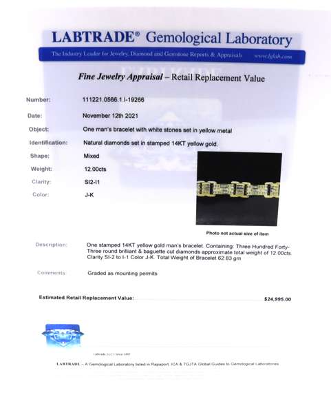Must Have! Yellow Gold 12cts Diamond Gent's Bracelet
