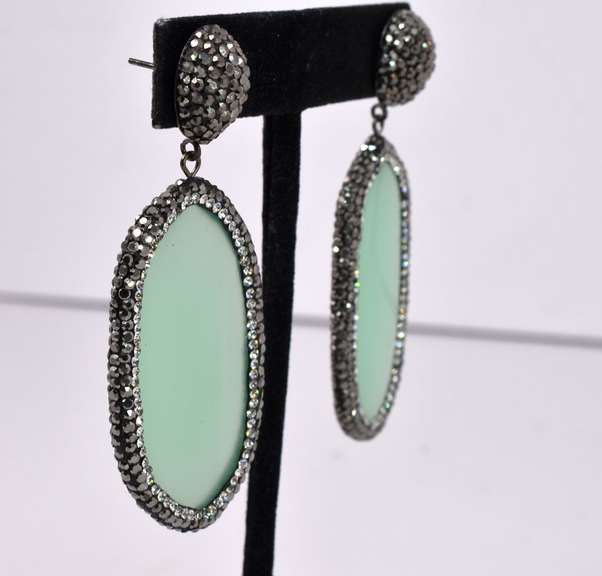 Large Oval Crystalized Gemstone Earrings