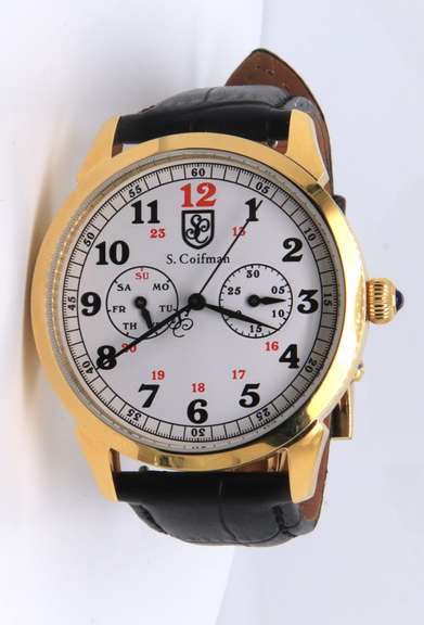S. Coifman White Dial Black Leather Band Watch