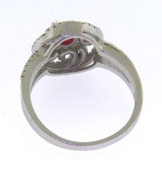 Sterling Silver Halo Ring with Pink Gemstone Surrounded by Cubic Zirconias