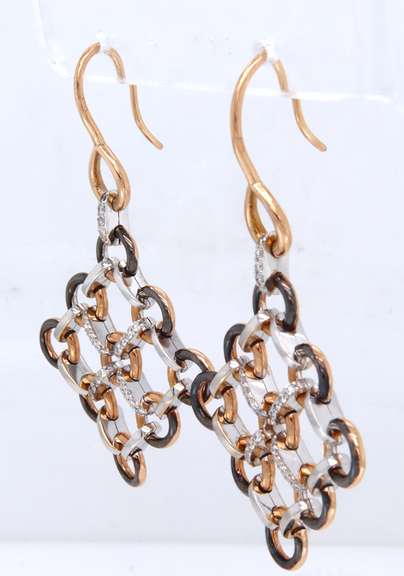 Powerful 18kt Two Tone Gold Fancy Diamond Earrings