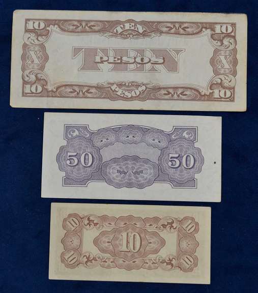 Lot Of 50 Rare WW2 1942 Philippines Japanese Occupation Peso And Centavo Notes.