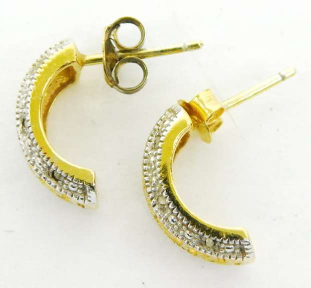 Sterling Greek Key & Diamonds Semi Hoop Earrings