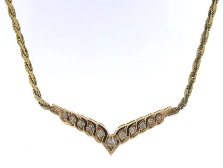 14k yellow gold ladies CHEVRON diamond necklace
