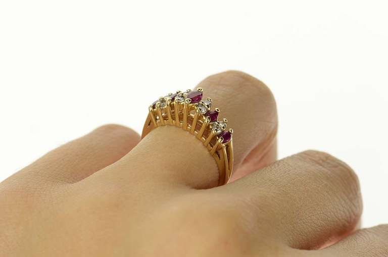 14K Yellow Gold Marquise Natural Ruby Diamond Band Ring