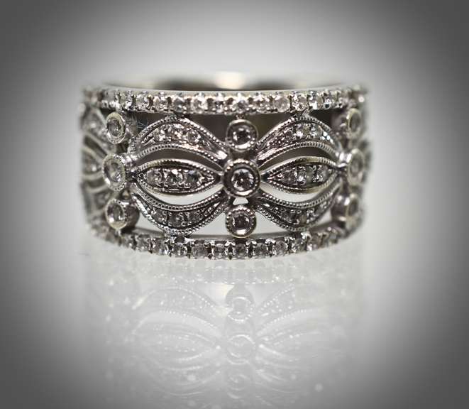 Stunning Wide Lacy 14K White Gold Diamond Band