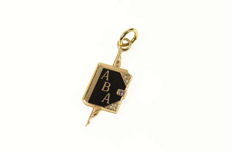 14K Yellow Gold Alpha Beta Alpha Library Fraternity Book Charm/Pendant