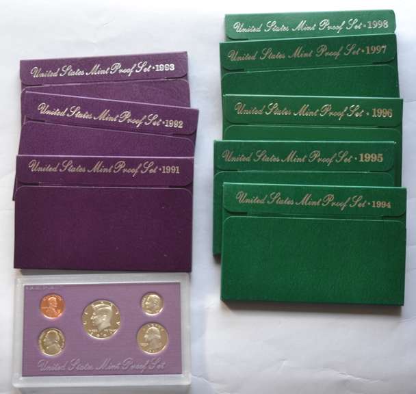 1991- 98 US Proof Sets In Issue Boxs