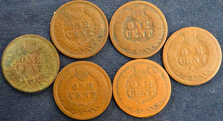 Lot Of 6 Better Date Indian Head Cents, Circulated.