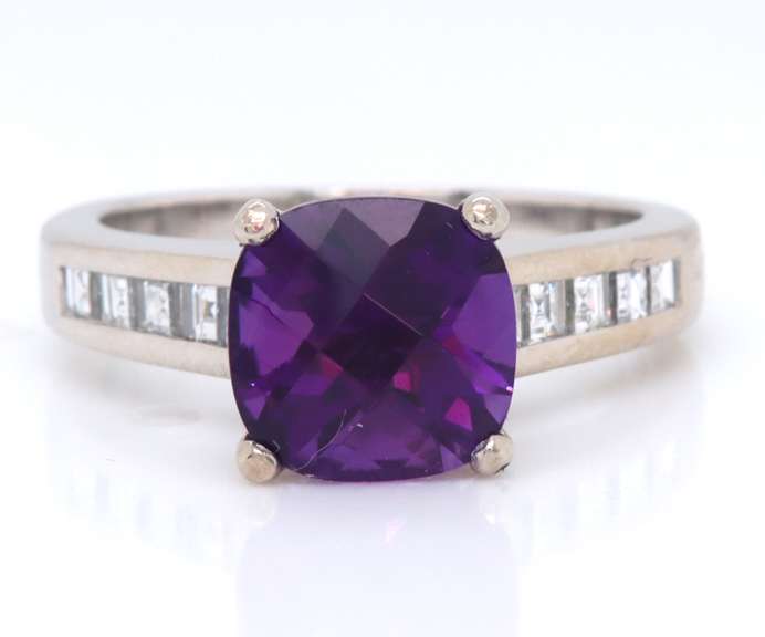 Special Platinum Amethyts with Diamond Channel Set Ring