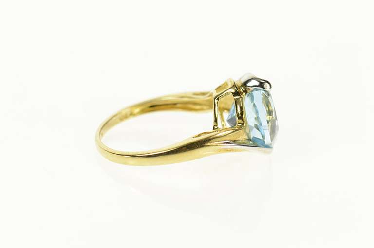 10K Yellow Gold Pear Blue Topaz Ornate Bypass Statement Ring