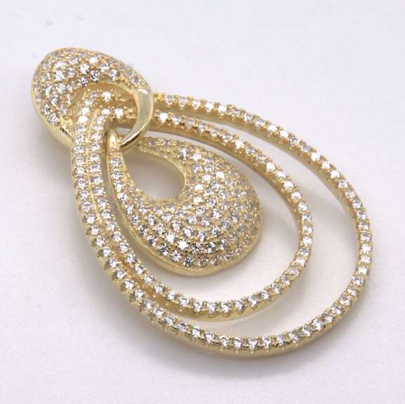 Gold Plated Sterling Silver Contemporary Tear Drop Pendant with Cubic Zirconias