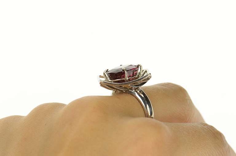 18K White Gold Tourmaline Diamond Squared Retro Cocktail Ring