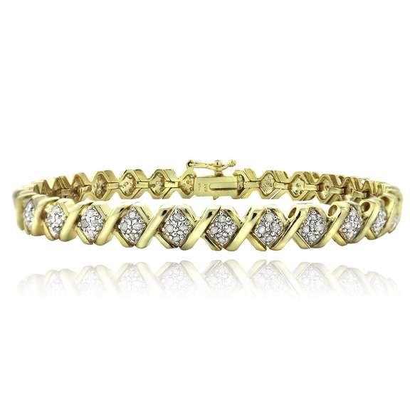 1 Ct TDW Diamond Gold Tone X Tennis Bracelet