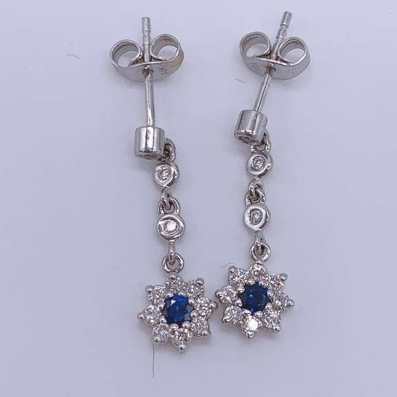 14kt Gold, Blue Sapphire, & Diamond Earrings