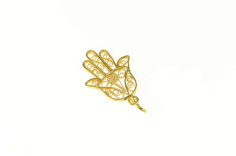 18K Yellow Gold Filigree Hamsa Arabic Protection Symbol Charm/Pendant