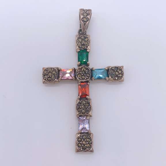 Sterling Silver & Gemstone Cross Pendant