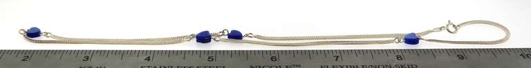 Cute Sterling Silver Snake Chain Necklace with Blue Heart Charms