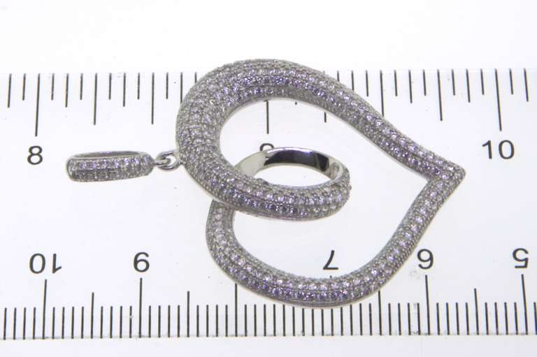 Contemporary Sterling Silver Heart Pendant with Cubic Zirconias